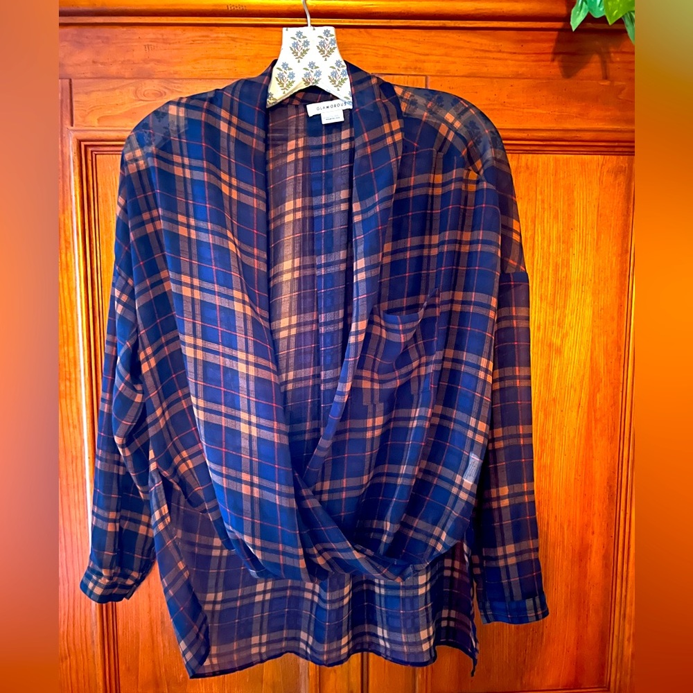Plaid button sheer shirt • size XS • perfect condition